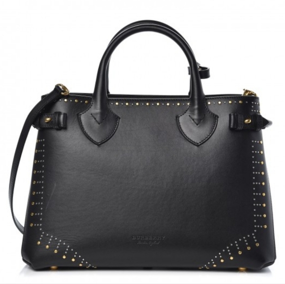 Auth Burberry Calfskin Riveted Medium Banner Tote - Picture 1 of 13